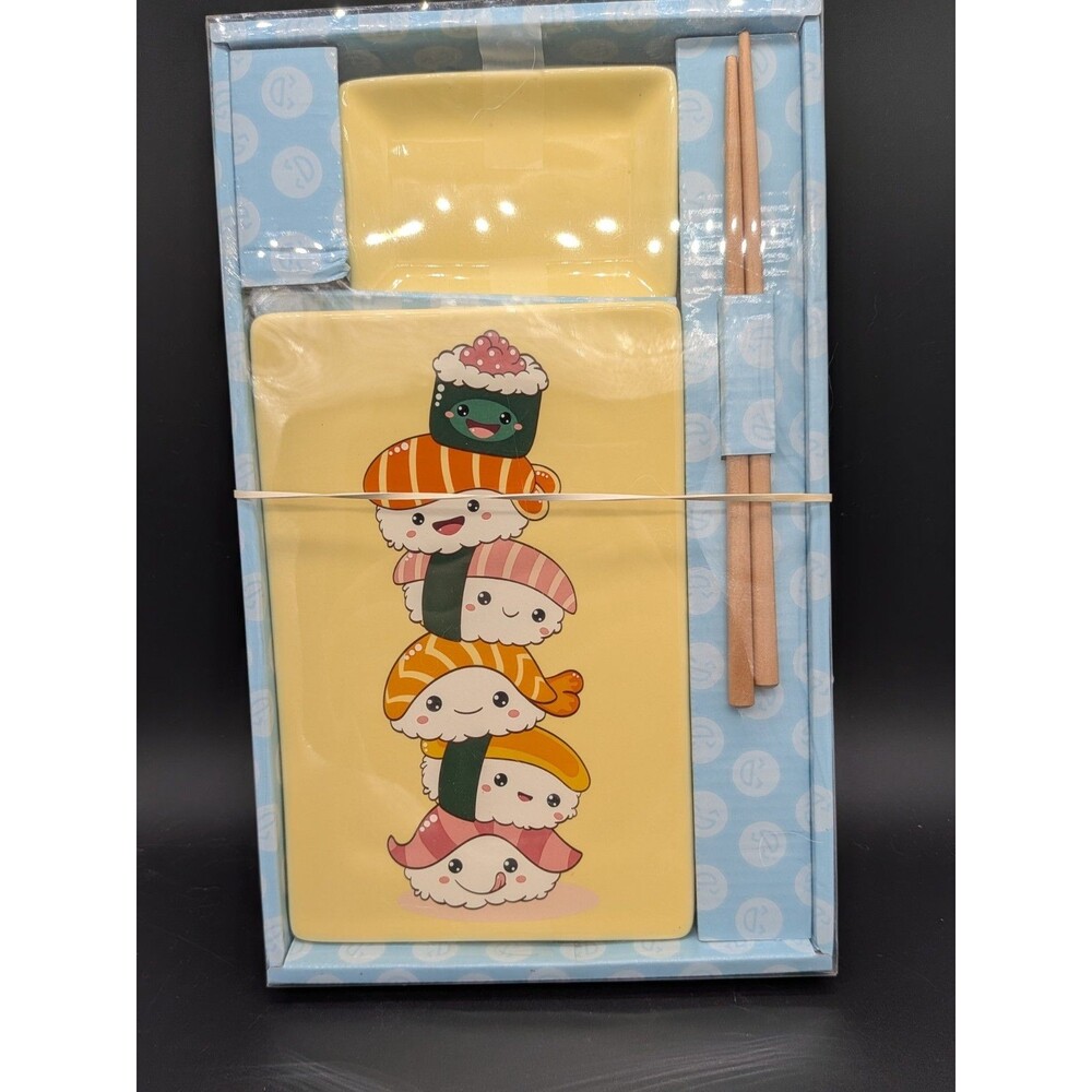 Mad Engine Kawaii Sushi Ceramic Serving Tray Sauce Dish Chopsticks Set New in...
